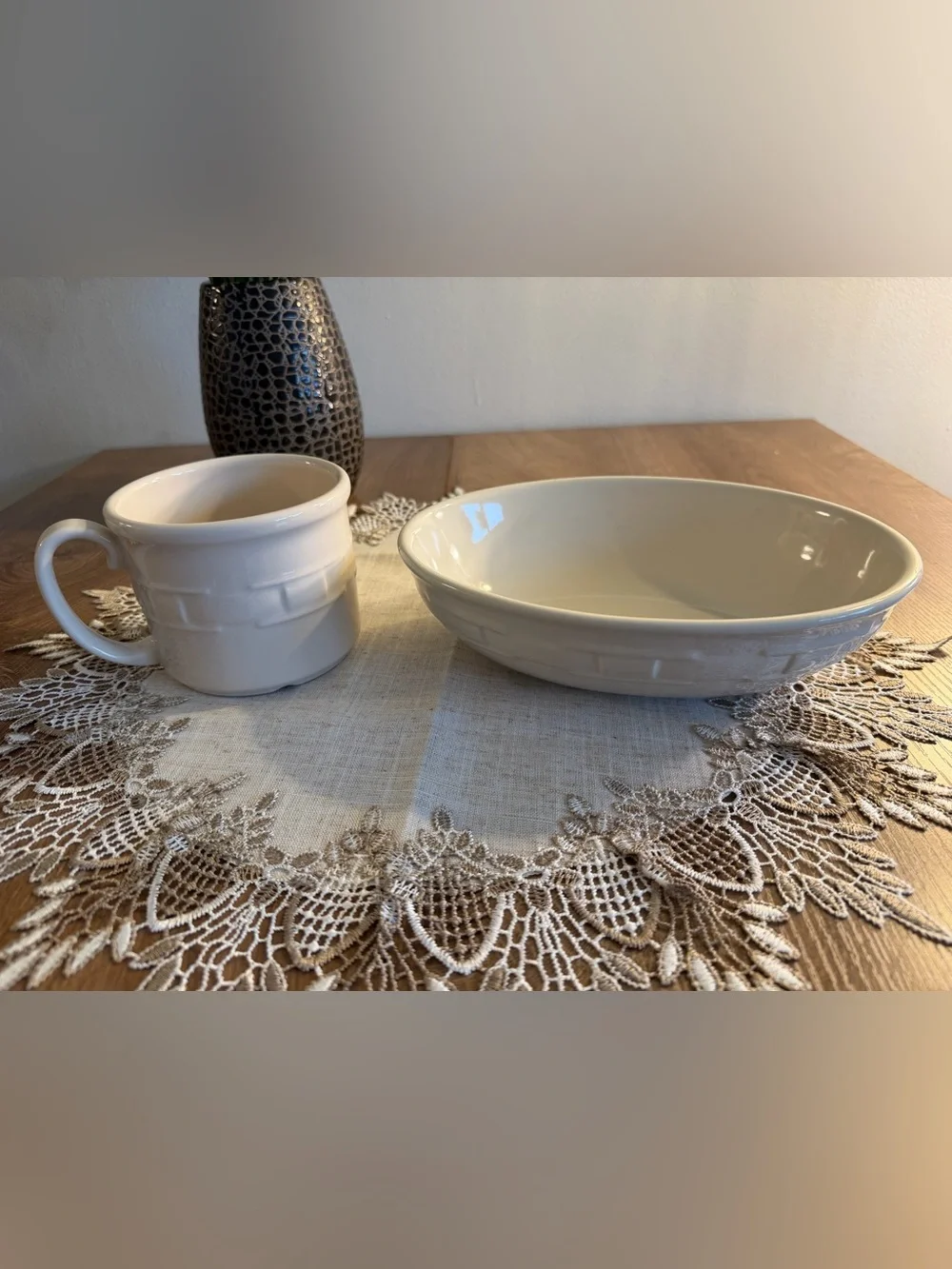 Two Longberger Pottery Pieces XL 4” Mug and  9” x 6.5” Cooking/Serving Bowl